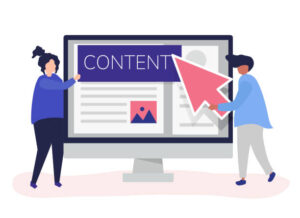 two people using tools for content creation to create digital marketing content on a computer.
