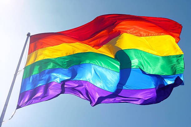a rainbow flag waving in the wind