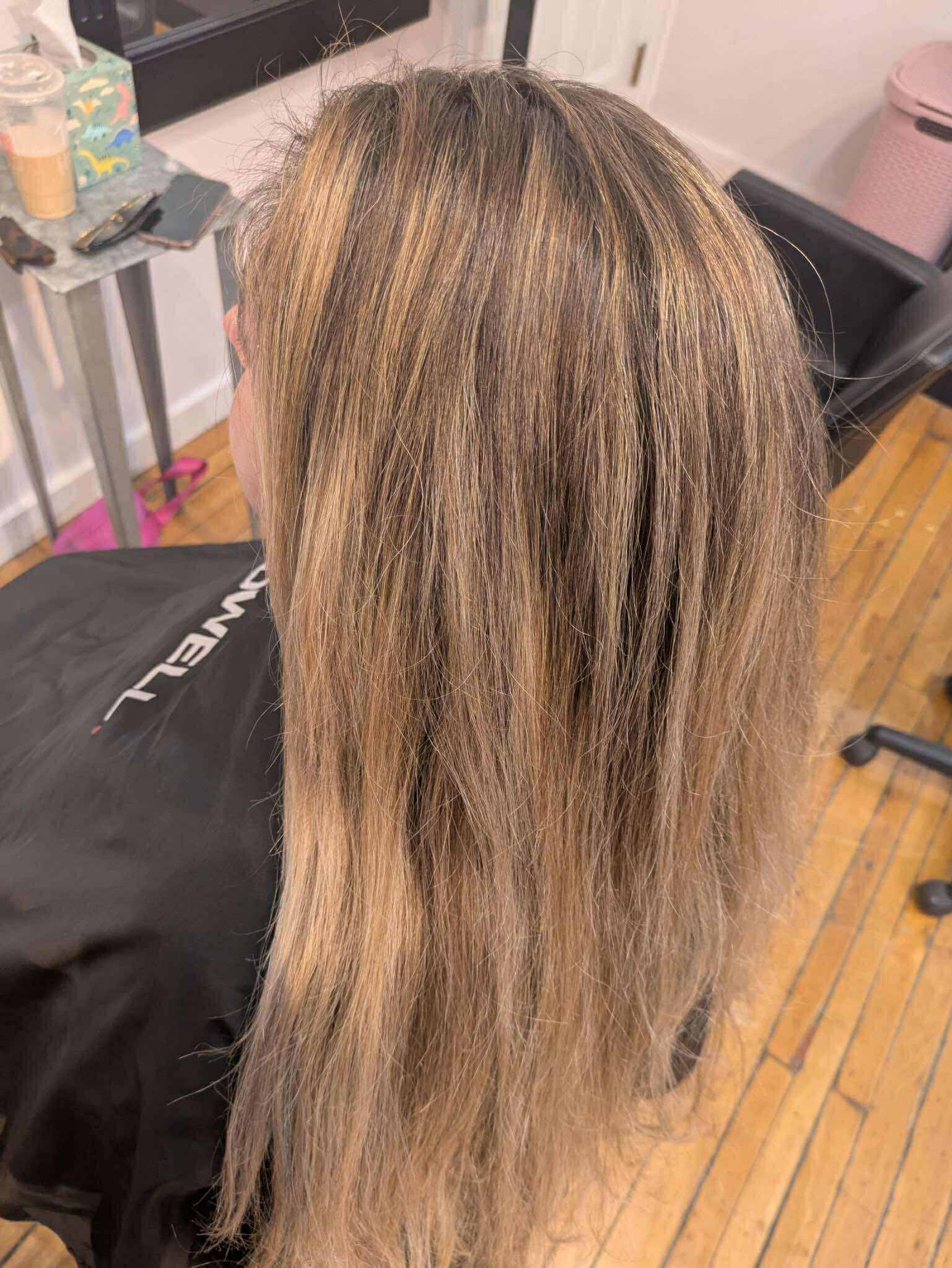 Hair before, long and straight