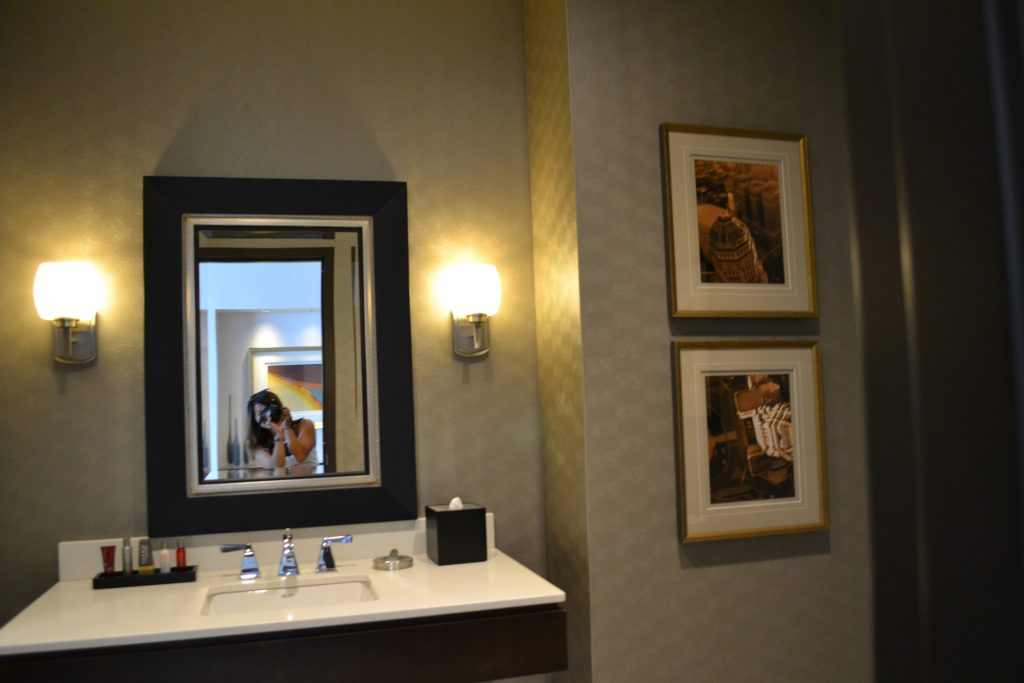 framed artwork in a bathroom